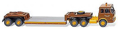 Wiking 50303 HO Scale Hanomag Henschel Semi Tractor w/Lowboy Trailer - Assembled -- Heinr. Alborn (brown, yellow, German Lettering)