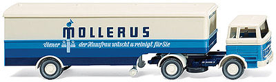 Wiking 51318 HO Scale Mercedes-Benz 1620 Tractor w/Van Trailer - Assembled -- Mollerus (blue, white, German Lettering)