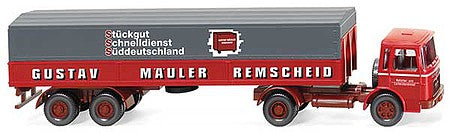 Wiking 51502 HO Scale 1967-1972 MAN Cab-Over Low-Side Truck with Canvas - Assembled -- Mauler (red, gray, German Lettering)