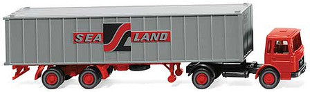 Wiking 52304 HO Scale 1967-1972 MAN Tractor with Container Trailer - Assembled -- Red Tractor, Sea Land 40' Container
