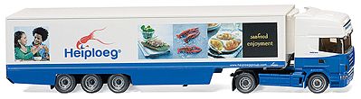 Wiking 52805 HO Scale Scania Topline Semi Tractor w/3-Axle Van Trailer - Assembled -- Heiploeg (white, blue, German Lettering)
