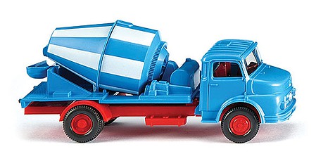 Wiking 53202 HO Scale 1969 Mercedes-Benz Kurzhauber Concrete Mixer Truck - Assembled -- Blue, White, Red