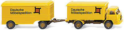 Wiking 54003 HO Scale MAN Box Truck w/Van Trailer - Assembled -- Deutsche Mobelspedition (yellow, black, orange, German Lettering)