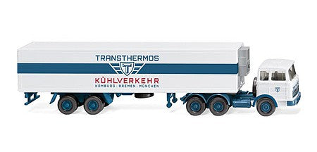 Wiking 54302 HO Scale 1970-1974 Mercedes-Benz Tractor with Reefer Trailer - Assembled -- Transthermos (white, blue, German Lettering)
