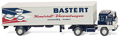 Wiking 54701 HO Scale Magirus Tractor w/Van Trailer - Assembled -- Bastert (white, blue, red, German Lettering)