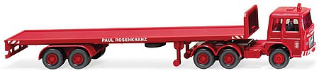 Wiking 55401 HO Scale 1967-1971 MAN Tractor with Flatbed Trailer - Asembled -- Rosenkranz (red)