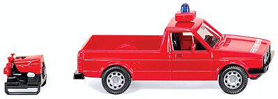 Wiking 60123 HO Scale Volkswagen Caddy I Pickup Truck - Assembled -- With Portable Pump, Fire Department (red, German Lettering)