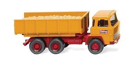 Wiking 64504 HO Scale 1966-1968 Magirus Deutz Dump Truck - Assembled -- Bolling (yellow, red, German Lettering)