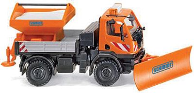 Wiking 64605 HO Scale Unimog U 20 Truck -- With Snow Plow & Salt Spreader (red, black, silver)