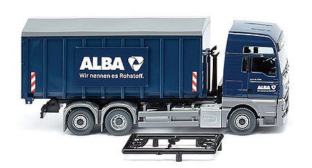 Wiking 67204 HO Scale MAN TGX Euro 6 Roll-Off Container Truck - Assembled -- Alba (blue, silver, German Lettering)