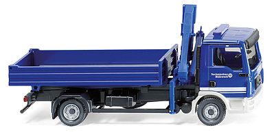 Wiking 69319 HO Scale MAN TGL Low-Side Truck w/Cargo Crane - Assembled -- TES (THW, blue, white, German Lettering)