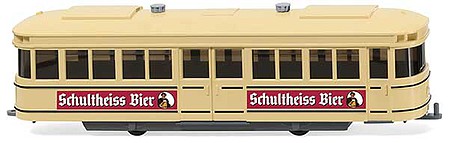 Wiking 74901 HO Scale European Streetcar Tram Trailer - Ready to Run -- Ivory with Schultheiss-Bier Ads