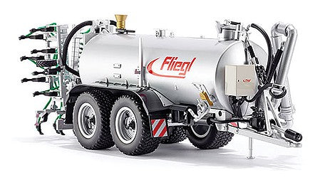 Wiking 77338 11689 Scale Fliegl Profiline Vacuum Barrel Trailer - Assembled -- Fliegl (silver, red, German Lettering)