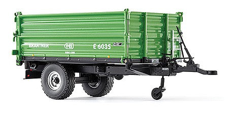Wiking 77348 11689 Scale Brantner E 6035 Single-Axle 3-Side Farm Dump/Tipper Trailer - Assembled -- Green