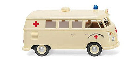 Wiking 79729 HO Scale 1963-1967 Volkswagen T1 Passenger Van Ambulance - Assembled -- German Red Cross DRK (ivory, red, German Lettering)