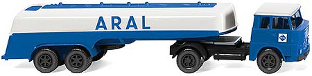 Wiking 80698 HO Scale 1961-1965 Henschel HS 14/16 Tractor with Tank Trailer - Assembled -- Aral (blue, white)