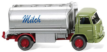 Wiking 80748 HO Scale 1960 MAN 415 Milk Tank Truck - Assembled -- Milch (green silver, red, German Lettering)