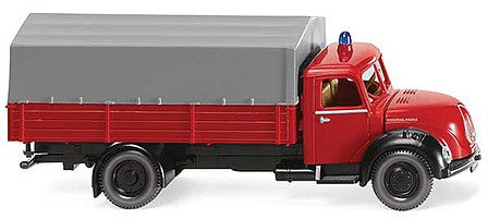 Wiking 86143 HO Scale 1956 Magirus Sirius Low-Side Truck - Assembled -- Fire Department (red, black, German Lettering)
