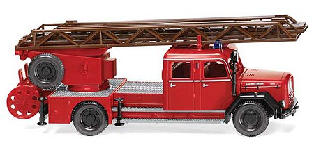 Wiking 86233 HO Scale 1962-1965 Magirus DL 25h Aerial Lift Ladder Truck - Assembled -- Fire Department (red, black, German Lettering)