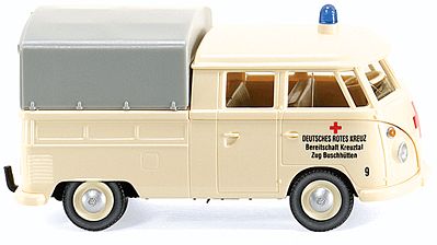 Wiking 86503 HO Scale Volkswagen T1 Pickup Truck - Assembled -- With Canvas Cover, DRK (beige, Red Cross German Lettering)