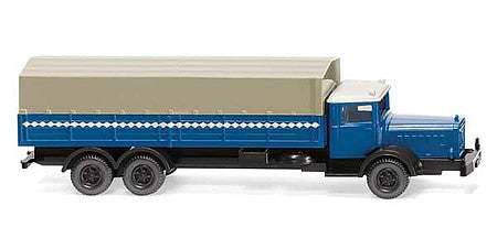 Wiking 94306 N Scale 1935-1938 Mercedes-Benz L 10000 Low-Side Truck with Cover - Assembed -- Blue, White