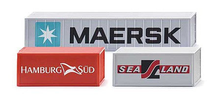 Wiking 95004 N Scale 1-40' and 2-20' Cargo Containers - Assembled -- 1 Each Maersk, Sea Land, Hamburg Sud