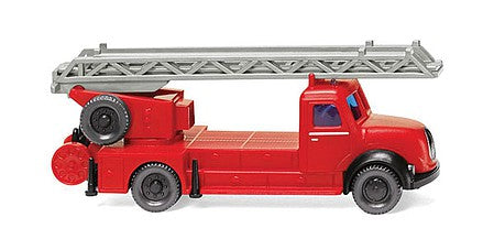 Wiking 96239 N Scale Magirus Fire Aerial Ladder Truck - Assembled -- Ulm, Germany, Fire Department (red, black, German Lettering)