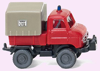 Wiking 97202 N Scale Unimog U 411 Delivery Truck - Assembled -- Fire Department (red, tan Bed Cover, German Lettering)