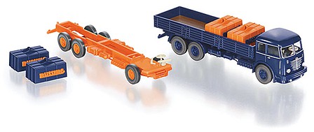 Wiking 99093 HO Scale Bussing 12.000 Low-Side Truck with Ballast Block Load - Kit -- Blue, Orange