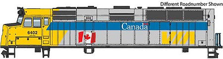 Walthers Mainline 910-19470 HO Scale EMD F40PH - ESU Sound and DCC -- VIA Rail Canada #6427 (Canada Scheme, gray, blue, yellow, with Flag)