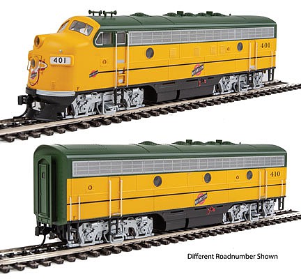 Walthers Mainline 910-19948 HO Scale EMD F7 A-B Set - ESU Sound and DCC -- Chicago & North Western(TM) #402, 411 (Early 1990s Stagecoach Yellow, green)