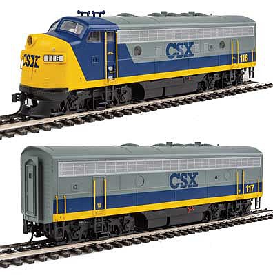 Walthers Mainline 910-19950 HO Scale EMD F7 A-B Set - ESU Sound and DCC -- CSX Transportation #116, 117 (YN2; gray, blue, yellow)