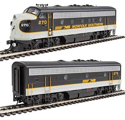 Walthers Mainline 910-19954 HO Scale EMD F7 A-B Set - ESU Sound and DCC -- Norfolk Southern #270, #275 (Tuxedo: black, Imitiation Aluminum, Dulux Gold)