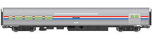 Walthers Mainline 30051 HO Scale 85' Budd Baggage-Lounge - Ready to Run -- Amtrak (Phase III; silver, Equal red, white, blue Stripes)