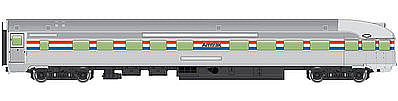 Walthers Mainline 30351 HO Scale 85' Budd Observation - Ready To Run -- Amtrak(R) (Phase III; silver; Equal Red, White, Blue Stripes)