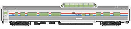 Walthers Mainline 30401 HO Scale 85' Budd Dome Coach - Ready to Run -- Amtrak (Phase III; silver; Equal Red, White, Blue Stripes)