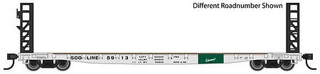 Walthers Mainline 910-5914 HO Scale 53' GSC Bulkhead Flatcar - Ready to Run -- Soo Line #5927 (white, black, green)