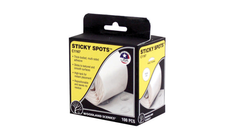 Woodland Scenics 1167 Sticky Spots 1/2"diax3/64" thick (100/Pk)