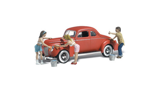 Woodland Scenics 5533 HO Autoscene Suds & Shine 1940's Ford Coupe w/Figures