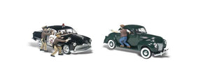 Woodland Scenics 5540 HO Autoscene Getaway Gangsters 1949 Ford Police Car w/Figures