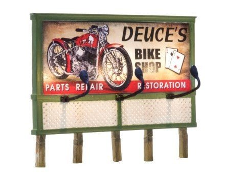 Woodland Scenics 5792 HO Just Plug: Deuce's Parts & Repair Billboard (Motorcycle Repair Shop Sign)