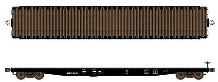 Wheels of Time 40110 HO Scale Gunderson 62' Plain-Deck Flatcar - Ready to Run -- Western Pacific 1846 (1964 Built, 1974 Lube Date, black)