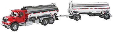 Walthers Scenemaster 11670 HO Scale International(R) 7600 Tank Truck with Trailer- Assembled -- Red Cab, Chrome Tanks