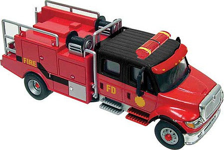 Walthers Scenemaster 11920 HO Scale International(R) 7600 2-Axle Crew-Cab Brush Fire Truck - Assembled -- Red, Black