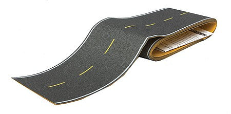 Walthers Scenemaster 1251 HO Scale Flexible Self-Adhesive Paved Roadway -- Modern Highways (yellow dashed centerline, white edge markings)