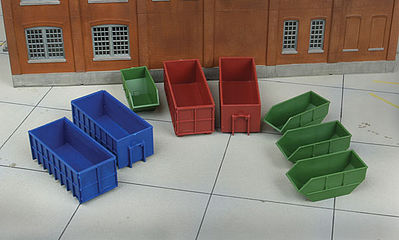 Walthers Scenemaster 4106 HO Scale Industrial Dumpsters -- Kit - 2 Large Roll-Off, 2 Medium Roll-Off, 4 Scrap Metal Slide-Off