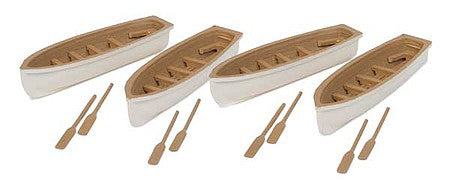 Walthers Scenemaster 4163 HO Scale Row Boat 4-Pack - Assembled -- White, Tan