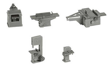 Walthers Scenemaster 4183 HO Scale Woodshop Equipment -- Jointer, Table Saw, Planner, Disc Sander & Band Saw