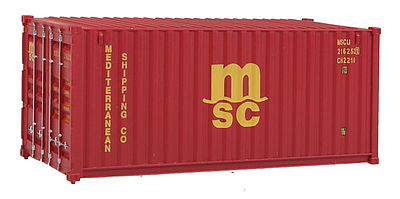 Walthers Scenemaster 8059 HO Scale 20' Corrugated Container - Assembled -- Mediterranean Shipping Co. (MSC) (red)