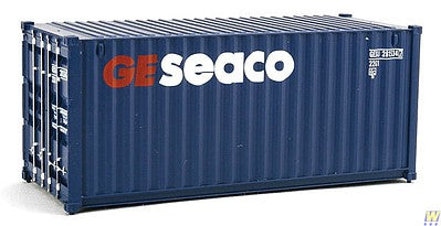 Walthers Scenemaster 8064 HO Scale 20' Corrugated Container - Assembled -- GE Seaco (blue, white, red)